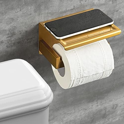 HITSLAM Toilet Paper Holder Brushed Brass, Adhesive Wall Mount, No Wobble - Image 3