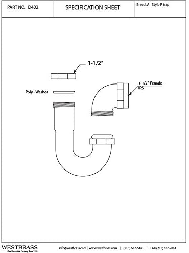 Westbrass D402LA-RAW 1-1/2" Brass LA Code P-Trap, Unfinished - Image 2