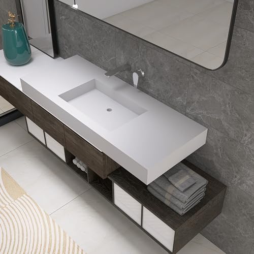 47"X19" Wall Mount Sink without Hole, Stone Bathroom Sink by MEDUNJESS