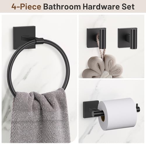 Towel Ring Set 4 Piece Bathroom Hardware Set Includes Towel Ring 2 Towel Hooks - Image 2
