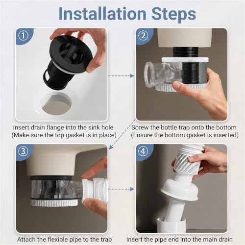 Universal Bathroom Sink Drain Kit, Space-Saving Anti-Odor Bottle Trap - Image 5