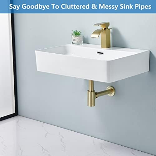 Brass P Trap with Bathroom Sink Stopper : 1-1/4 Sink Drain Round Bottle Trap - Image 3