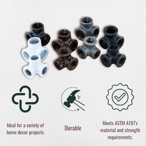 3/4" 3-WAY ELBOW Industrial Threaded Black Iron Pipe Fittings; White Satin - Image 6