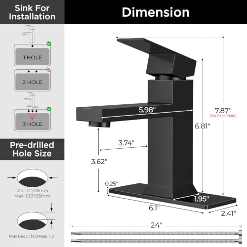 FORIOUS Bathroom Faucet 1 Hole Single Handle Matte Black Vanity Sink Faucet - Image 2