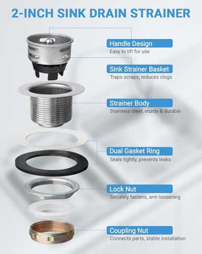 2" RV Sink Drain with Basket Strainer, Anti-Clog - Image 3