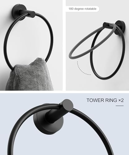 12 Pcs Matte Black Bathroom Hardware Accessories Set SUS304 Stainless Steel - Image 3