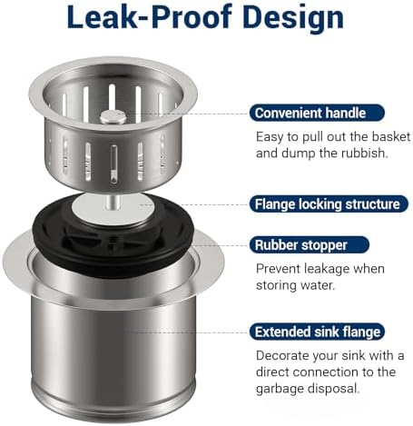 Kitchen Extended Garbage Disposal Flange Strainer Stainless Steel Kit - Image 3