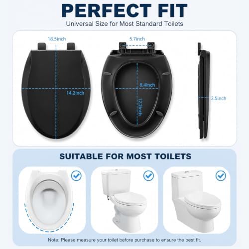 Black Elongated Toilet Seat, 18.5 x 14.2 Inch Durable Plastic Toilet Seat - Image 6