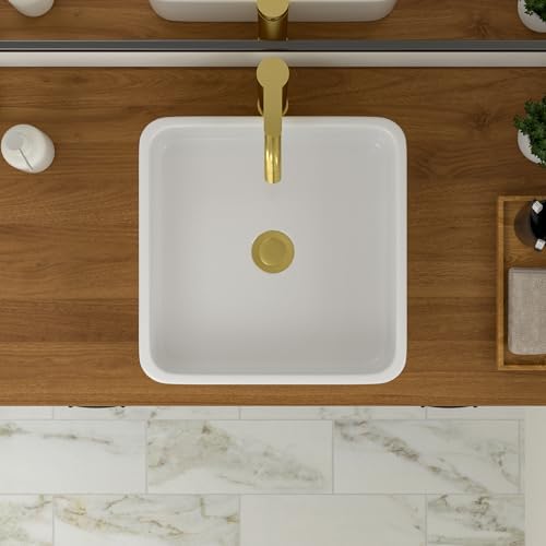 Logmey 15x15 Small Square White Vessel Sink, Smooth Glaze & Durable Porcelain - Image 5