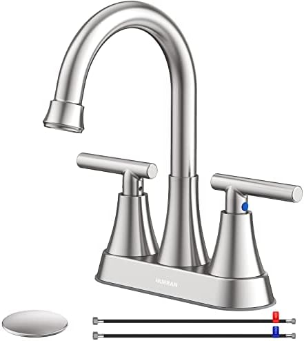 Bathroom Faucet, Hurran 4 inch Centerset 2-Handle Lead-Free, Brushed Nickel by Hurran
