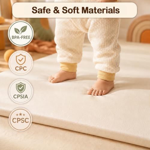 Vegan Leather Baby Play Mat, 79x59 Thick Cushioned Waterproof Playpen Mat - Image 6