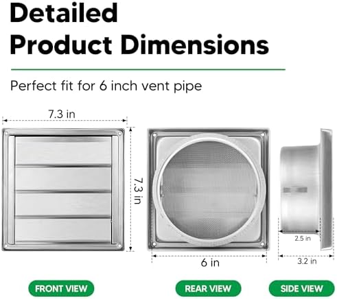 6" Metal Outdoor Dryer Vent Cover Louvered - Image 2