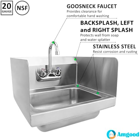 AmGood Stainless Steel Wall Mount Hand Sink - Image 3