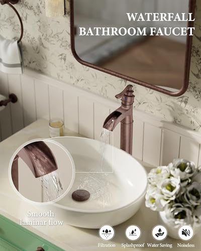 Vessel Sink Faucet Copper Tall Bathroom Faucets Waterfall Single Handle - Image 2