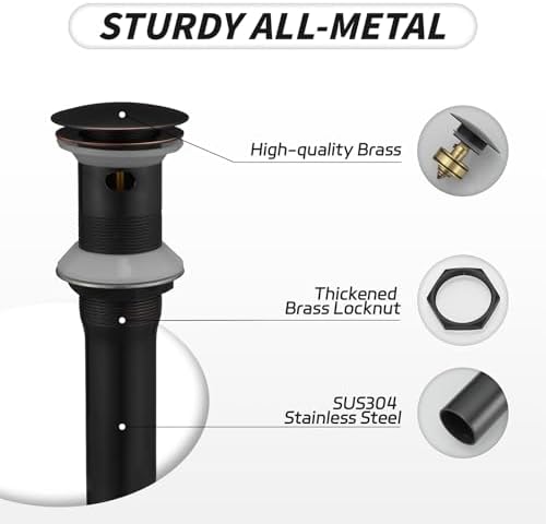 BWE Oil Rubbed Bronze One Piece Bathroom Vessel Sink Drain Stopper - Image 3