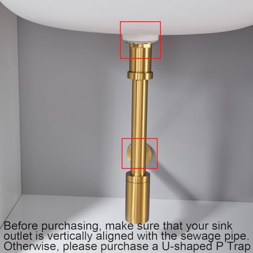 RANDOM Brass P Trap with Bathroom Sink Stopper Kit Without Overflow, Champagne - Image 3