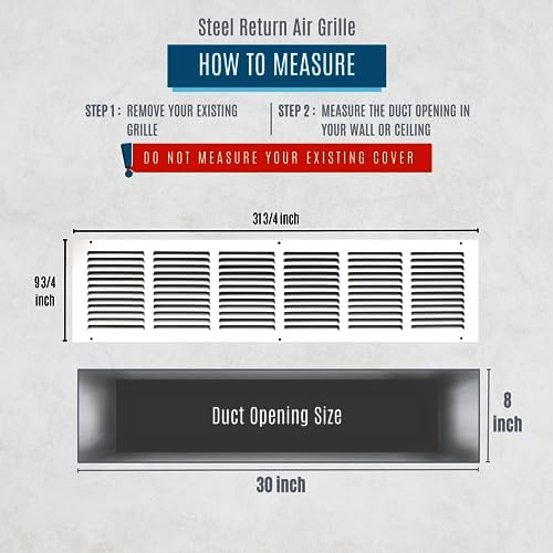Fits 30x8 Duct Opening | Steel Return Air Grille by Handua | Vent Cover Grill - Image 2