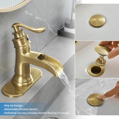 BWE Bathroom Vessel Sink Drain Stopper, No Overflow, Brushed Gold - Image 4