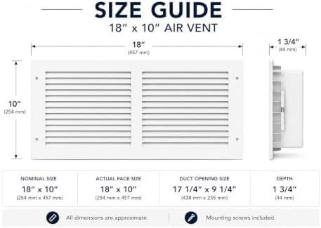 18 x 10 Inch Return Air Vent Cover, Solid Steel HVAC Grille - Image 2
