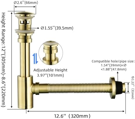 Bathroom Sink P-Trap Complete Set Adjustable Threaded Tube 1-1/4 Bottle Trap - Image 2