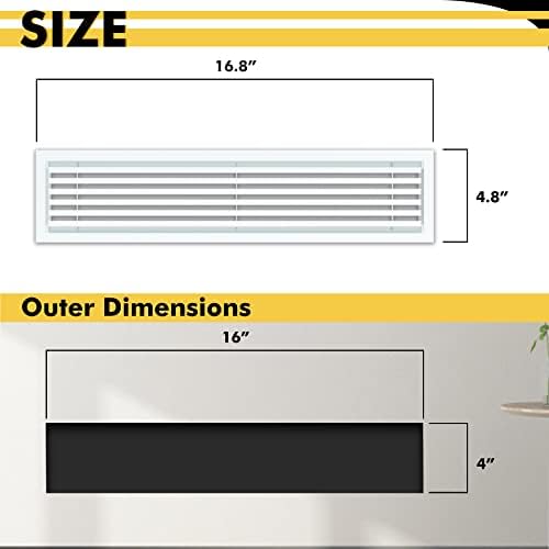 Linear Bar Air Grille 16" X 4", Aluminum Air Supply/Return Grilles, Easy Air - Image 2
