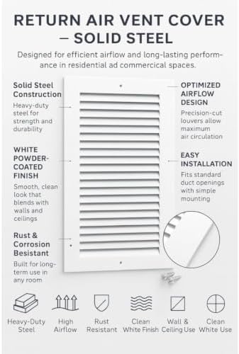 14x06 Air Return Vent Cover, Solid Steel White, 10 Pack - Image 5