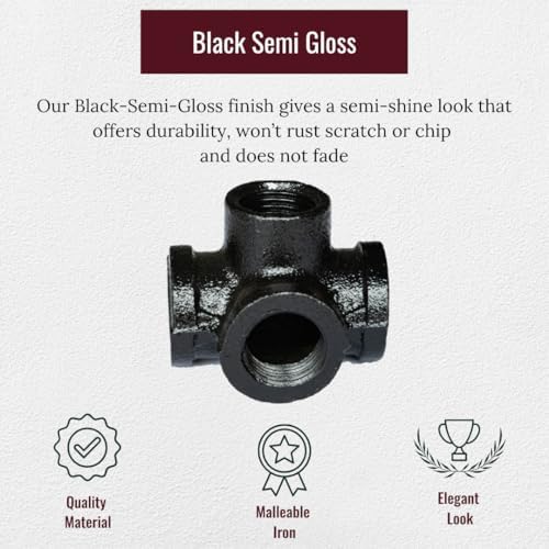 1/2" 4-WAY TEE Industrial Threaded Black Iron Pipe Fittings; Black Satin Finish - Image 2