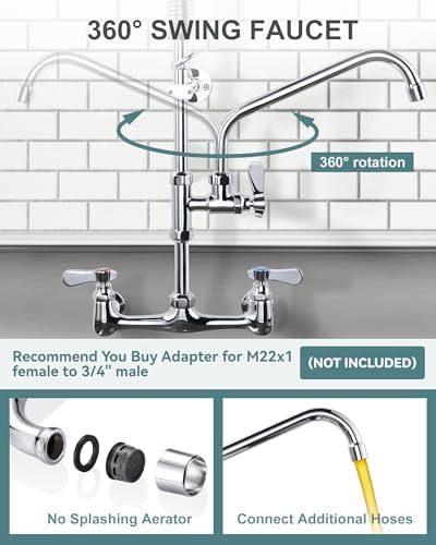 ALEASHA 25" Commercial Sink Faucet Wall Mount - Image 4