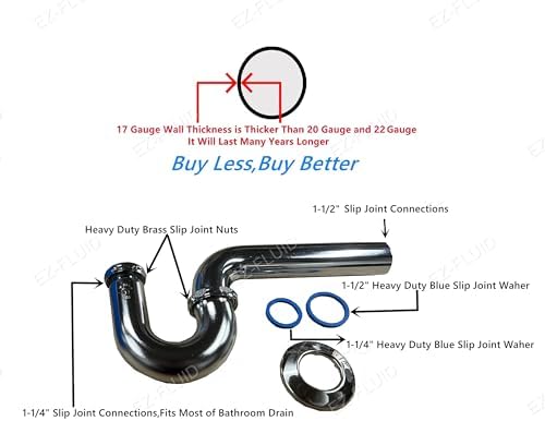 EZ-Fluid 1-1/2" x 1-1/4" Thick Heavy Duty 17 Gauge Chrome Brass Bathroom Sink - Image 2