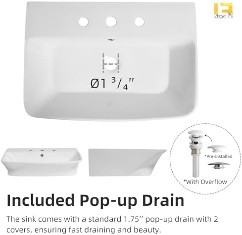 24"W x 17"D Wall Mount Bathroom Sink - Image 2