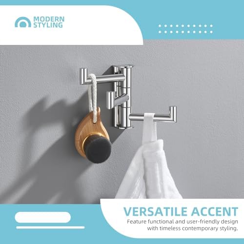 Angle Simple Swivel Towel Hook 3 Arms, Robe Coat Wall Hook, Polished Chrome - Image 3