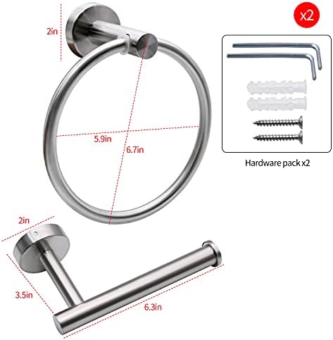 2pcs Matte Black Toilet Paper Holder and Towel Ring Set, Stainless Steel - Image 5