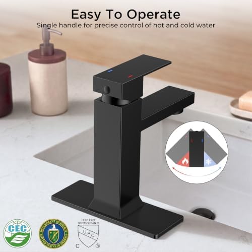 FORIOUS Bathroom Faucet 1 Hole Single Handle Matte Black Vanity Sink Faucet - Image 5