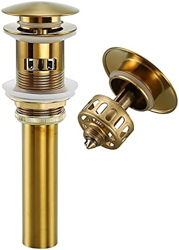 Bathroom Sink Drain Stopper Pop Up Drain, Swhyger Brushed Gold Sink Drain by SWHYGER