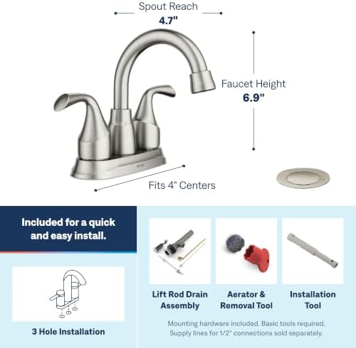 Moen Idora Spot Resist Brushed Nickel Two-Handle Centerset Bathroom Sink Faucet - Image 3