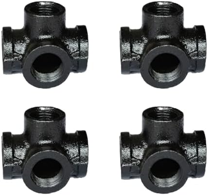 1/2" 4-WAY TEE Industrial Threaded Black Iron Pipe Fittings; Black Satin Finish by PRIMPIPEWORKS