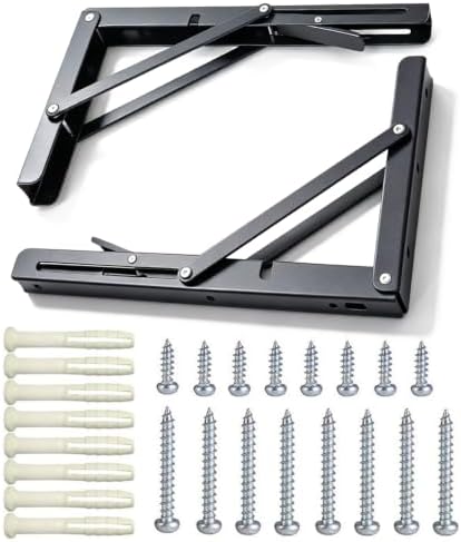 12 Inch Black Folding Shelf Brackets, 2 Pack Metal Heavy Duty Shelf Bracket - Image 2