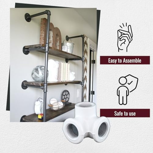 1/2" 3-WAY ELBOW Industrial Threaded Black Iron Pipe Fittings; White Satin - Image 4