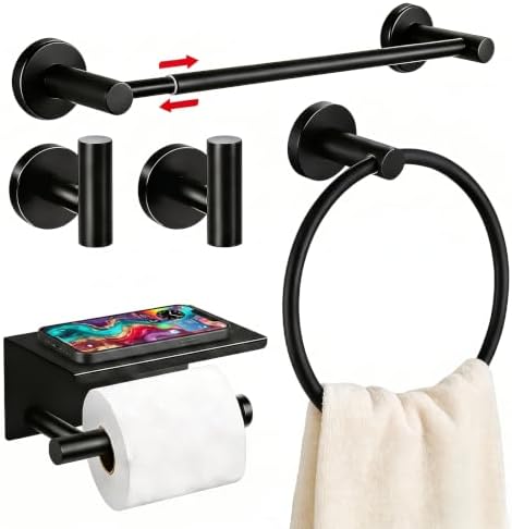 5Pcs Bathroom Hardware Set, Matte Black Bathroom Accessories Set by Unknown