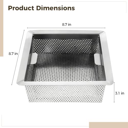 Commercial Floor Drain Strainer, Stainless Steel, 8.7 x 8.7 x 3.1 in, Large - Image 4
