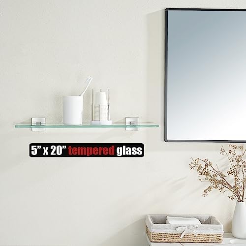 JQK Bathroom Glass Shelf, Floating Tempered Glass Shower Storage 20 by 5 inches - Image 2