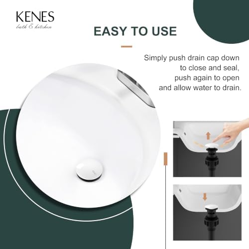 KENES White Bathroom Sink Drain Without Overflow, Ceramic Pop Up Sink Drain - Image 5