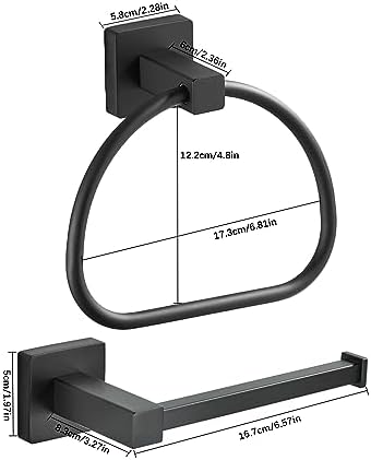 Leyden Black Toilet Paper Holder Towel Ring, Matte Bathroom Hand Towel Holder - Image 6