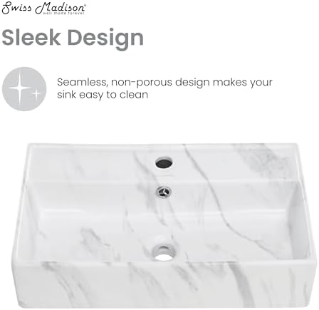 Claire 22” Rectangle Wall-Mount Bathroom Sink in White Marble - Image 7
