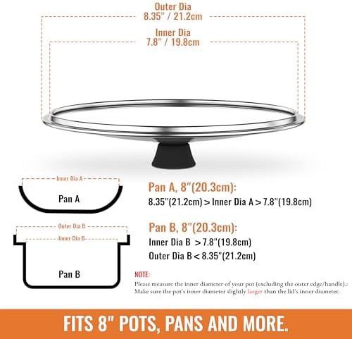 8 Inch Pan Lid For Pots Pans and Skillets, Cast Iron Skillet Lid, Tempered - Image 3