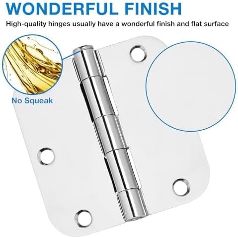 TDCHINGES Rounded Door Hinges 3.5" X 3 1/2 Inch Polished Chrome 5/8" Radius | - Image 2