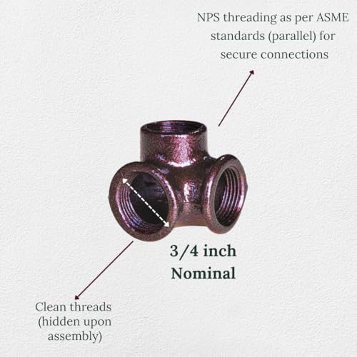 3/4" 3-WAY ELBOW Industrial Threaded Black Iron Pipe Fittings; Hammered Bronze - Image 3