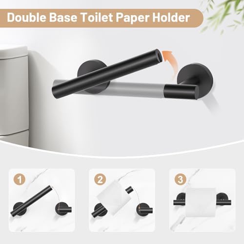 Matte Black Bathroom Hardware Set, Toilet Paper Holder, Towel Ring & Hooks - Image 3