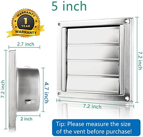 5" Louvered Dryer Air Vent Cap for Exterior Wall, Stainless Steel - Image 2