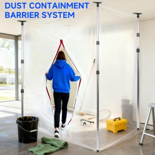 10FT Dust Barrier Poles Kit, 4 Pack, Extendable, 2 Zippers & Carry Bag - Image 2